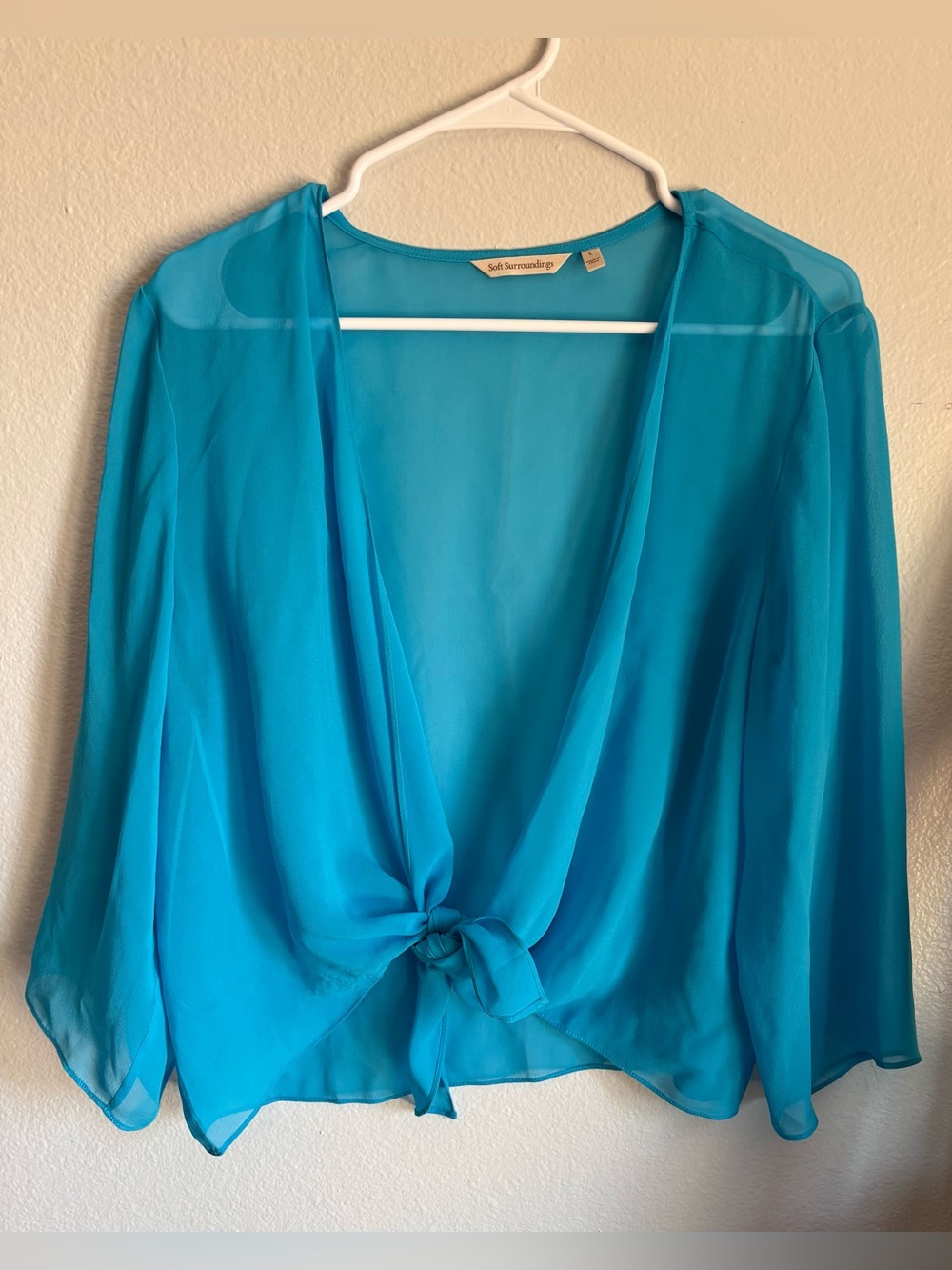 Soft Surroundings women’s sz L Teal Blue Tie-Front Sheer Women's Top cover up